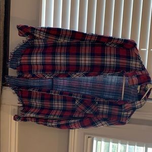 Plaid red, blue, and white shirt